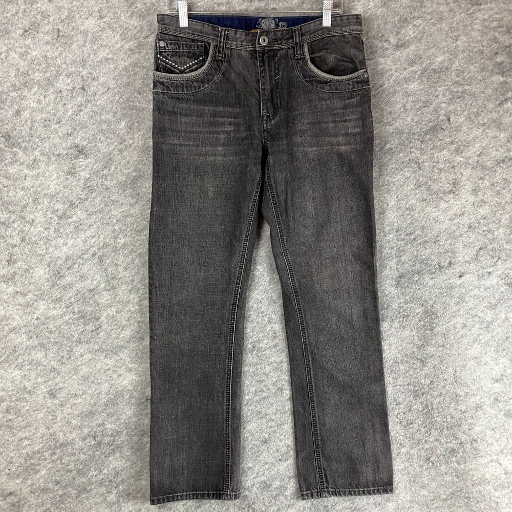 Vintage Brass Slim Straight Jeans 32x32 Men's Denim Gray Adults Zipper Fly